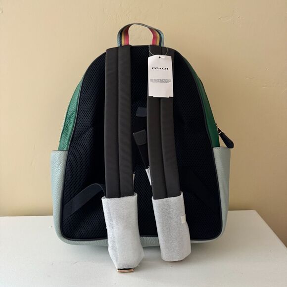 Coach (C2797) Court Light Teal Multi Colorblock Medium Pebbled Leather Backpack - Picture 6 of 12